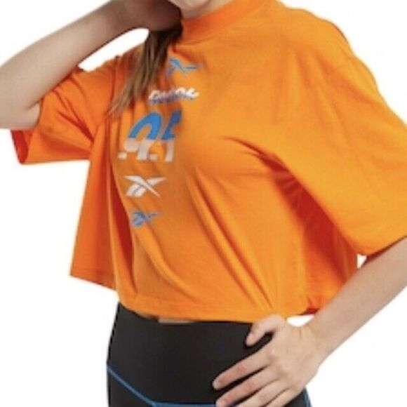 Reebok Medium HTF Womens Meet You There MYT Crop Graphic 95 T-Shirt Orange 0731 - Picture 2 of 12